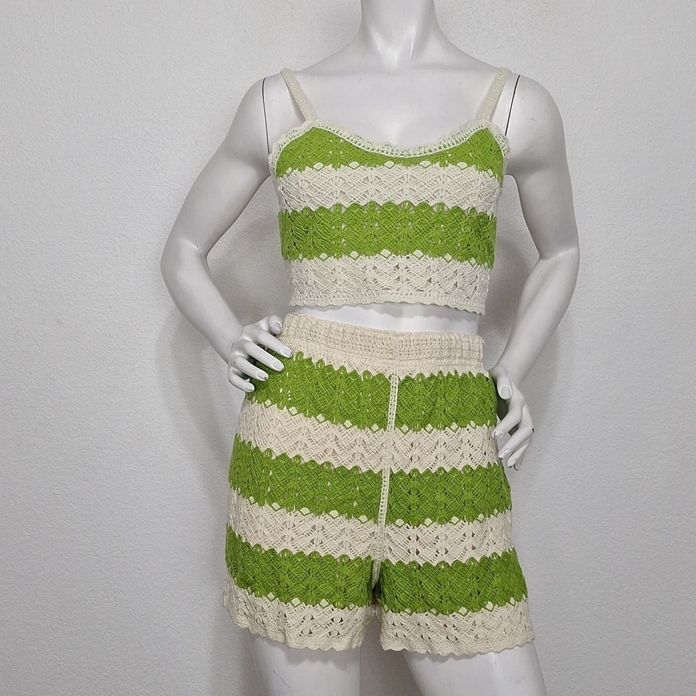 Rebellion Again Bohemian *NEW* Hipster Y2k Crochet Shorts & Crop Top Set Size L